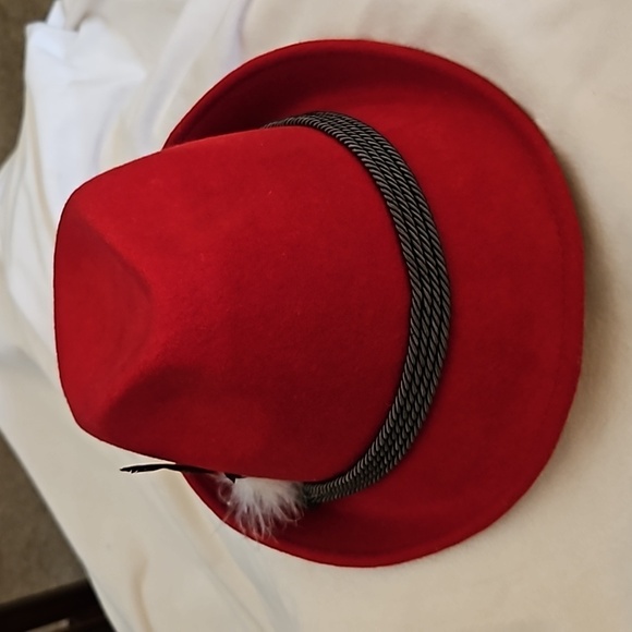 Vintage Traditional Austrian Alpine Red Tyrolean Felt Fedora Oktoberfest Hat - Picture 2 of 8